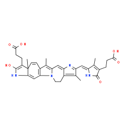 ChemSpider 2D Image | 3-[(5Z)-5-{[3-(2-Carboxyethyl)-2-hydroxy-3a,6,10-trimethyl-1,3a,11,12-tetrahydropyrrolo[2'',3'':4',5']cyclohepta[1',2':4,5]pyrrolo[1,2-a]pyrrolo[2,3-d]azepin-9-yl]methylene}-4-methyl-2-oxo-2,5-dihydro
-1H-pyrrol-3-yl]propanoic acid | C33H34N4O6