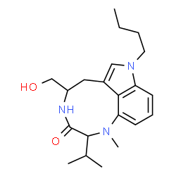 ChemSpider 2D Image | 8-Butyl-5-(hydroxymethyl)-2-isopropyl-1-methyl-1,2,4,5,6,8-hexahydro-3H-[1,4]diazonino[7,6,5-cd]indol-3-one | C21H31N3O2