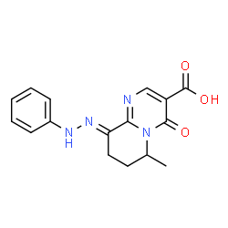 ChemSpider 2D Image | (9E)-6-Methyl-4-oxo-9-(phenylhydrazono)-6,7,8,9-tetrahydro-4H-pyrido[1,2-a]pyrimidine-3-carboxylic acid | C16H16N4O3