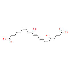 ChemSpider 2D Image | (6Z,8E,10E,14Z)-5,12-Dihydroxy-6,8,10,14-icosatetraenedioic acid | C20H30O6