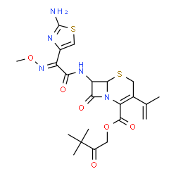 ChemSpider 2D Image | 3,3-Dimethyl-2-oxobutyl 7-{[(2E)-2-(2-amino-1,3-thiazol-4-yl)-2-(methoxyimino)acetyl]amino}-3-isopropenyl-8-oxo-5-thia-1-azabicyclo[4.2.0]oct-2-ene-2-carboxylate | C22H27N5O6S2