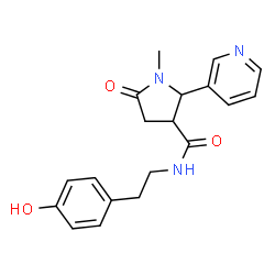 ChemSpider 2D Image | N-[2-(4-Hydroxyphenyl)ethyl]-1-methyl-5-oxo-2-(3-pyridinyl)-3-pyrrolidinecarboxamide | C19H21N3O3