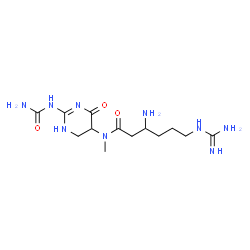 ChemSpider 2D Image | 3-Amino-6-carbamimidamido-N-[2-(carbamoylamino)-4-oxo-1,4,5,6-tetrahydro-5-pyrimidinyl]-N-methylhexanamide | C13H25N9O3