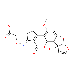 ChemSpider 2D Image | {[(E)-(9a-Hydroxy-4-methoxy-11-oxo-3,6a,9a,11-tetrahydrocyclopenta[c]furo[3',2':4,5]furo[2,3-h]chromen-1(2H)-ylidene)amino]oxy}acetic acid | C19H15NO9