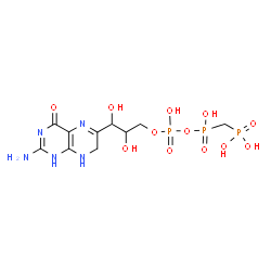 ChemSpider 2D Image | Phosphonic acid, [[[[[3-(2-amino-1,4,7,8-tetrahydro-4-oxo-6-pteridinyl)-2,3-dihydroxypropoxy]hydroxyphosphinyl]oxy]hydroxyphosphinyl]methyl]- | C10H18N5O12P3