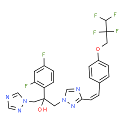 ChemSpider 2D Image | 2-(2,4-Difluorophenyl)-1-(3-{(Z)-2-[4-(2,2,3,3-tetrafluoropropoxy)phenyl]vinyl}-1H-1,2,4-triazol-1-yl)-3-(1H-1,2,4-triazol-1-yl)-2-propanol | C24H20F6N6O2