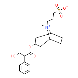 ChemSpider 2D Image | 3-{3-[(3-Hydroxy-2-phenylpropanoyl)oxy]-8-methyl-8-azoniabicyclo[3.2.1]oct-8-yl}-1-propanesulfonate | C20H29NO6S