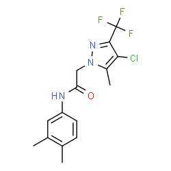 ChemSpider 2D Image | 2-[4-Chloro-5-methyl-3-(trifluoromethyl)-1H-pyrazol-1-yl]-N-(3,4-dimethylphenyl)acetamide | C15H15ClF3N3O
