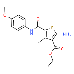 ChemSpider 2D Image | Ethyl 2-amino-5-[(4-methoxyphenyl)carbamoyl]-4-methyl-3-thiophenecarboxylate | C16H18N2O4S