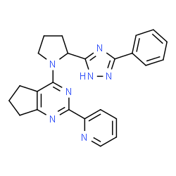 ChemSpider 2D Image | 4-[2-(3-Phenyl-1H-1,2,4-triazol-5-yl)-1-pyrrolidinyl]-2-(2-pyridinyl)-6,7-dihydro-5H-cyclopenta[d]pyrimidine | C24H23N7
