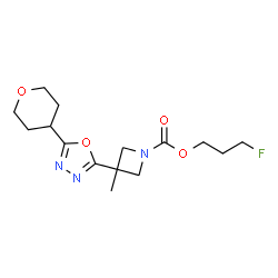 ChemSpider 2D Image | 3-Fluoropropyl 3-methyl-3-[5-(tetrahydro-2H-pyran-4-yl)-1,3,4-oxadiazol-2-yl]-1-azetidinecarboxylate | C15H22FN3O4
