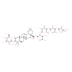 ChemSpider 2D Image | 3-O-[(2S,3R,4R)-3,4-Dihydroxy-4-(hydroxymethyl)tetrahydro-2-furanyl]-beta-D-xylopyranosyl-(1->4)-6-deoxy-alpha-L-mannopyranosyl-(1->2)-1-O-[(2beta,3beta,9xi,14beta,16alpha)-3-(beta-D-glucopyranosyloxy
)-2,16,23,24-tetrahydroxy-28-oxoolean-12-en-28-yl]-alpha-L-arabinopyranose | C57H92O28