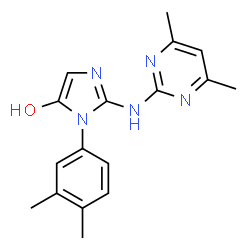 ChemSpider 2D Image | 1-(3,4-Dimethylphenyl)-2-[(4,6-dimethyl-2-pyrimidinyl)amino]-1H-imidazol-5-ol | C17H19N5O