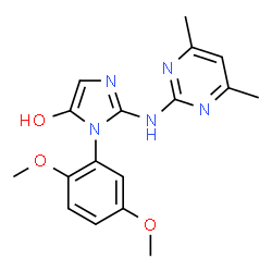 ChemSpider 2D Image | 1-(2,5-Dimethoxyphenyl)-2-[(4,6-dimethyl-2-pyrimidinyl)amino]-1H-imidazol-5-ol | C17H19N5O3