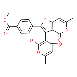 ChemSpider 2D Image | Methyl 4-[3-(2-hydroxy-6-methyl-4-oxo-4H-pyran-3-yl)-6-methyl-4-oxo-4H-furo[3,2-c]pyran-2-yl]benzoate | C22H16O8