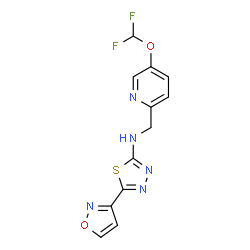 ChemSpider 2D Image | N-{[5-(Difluoromethoxy)-2-pyridinyl]methyl}-5-(1,2-oxazol-3-yl)-1,3,4-thiadiazol-2-amine | C12H9F2N5O2S