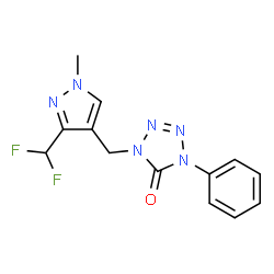 ChemSpider 2D Image | 1-{[3-(Difluoromethyl)-1-methyl-1H-pyrazol-4-yl]methyl}-4-phenyl-1,4-dihydro-5H-tetrazol-5-one | C13H12F2N6O
