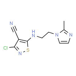 ChemSpider 2D Image | 3-Chloro-5-{[2-(2-methyl-1H-imidazol-1-yl)ethyl]amino}-1,2-thiazole-4-carbonitrile | C10H10ClN5S