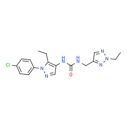 ChemSpider 2D Image | 1-[1-(4-Chlorophenyl)-5-ethyl-1H-pyrazol-4-yl]-3-[(2-ethyl-2H-1,2,3-triazol-4-yl)methyl]urea | C17H20ClN7O