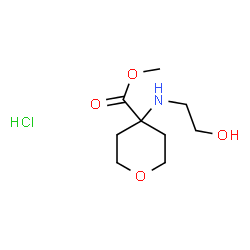 ChemSpider 2D Image | Methyl 4-[(2-hydroxyethyl)amino]tetrahydro-2H-pyran-4-carboxylate hydrochloride (1:1) | C9H18ClNO4