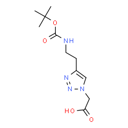 ChemSpider 2D Image | {4-[2-({[(2-Methyl-2-propanyl)oxy]carbonyl}amino)ethyl]-1H-1,2,3-triazol-1-yl}acetic acid | C11H18N4O4