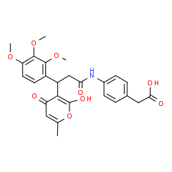 ChemSpider 2D Image | (4-{[3-(2-Hydroxy-6-methyl-4-oxo-4H-pyran-3-yl)-3-(2,3,4-trimethoxyphenyl)propanoyl]amino}phenyl)acetic acid | C26H27NO9