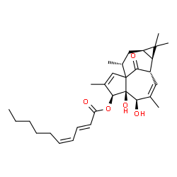 ChemSpider 2D Image | (4S,5S,6R,9S,10R,12R,14R)-5,6-Dihydroxy-3,7,11,11,14-pentamethyl-15-oxotetracyclo[7.5.1.0~1,5~.0~10,12~]pentadeca-2,7-dien-4-yl (2E,4Z)-2,4-decadienoate | C30H42O5