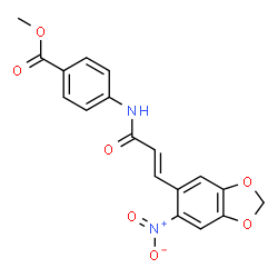 ChemSpider 2D Image | Methyl 4-{[(2E)-3-(6-nitro-1,3-benzodioxol-5-yl)-2-propenoyl]amino}benzoate | C18H14N2O7