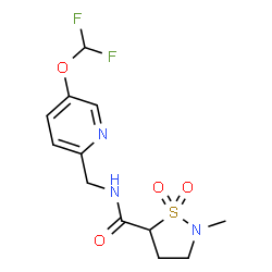ChemSpider 2D Image | N-{[5-(Difluoromethoxy)-2-pyridinyl]methyl}-2-methyl-1,2-thiazolidine-5-carboxamide 1,1-dioxide | C12H15F2N3O4S