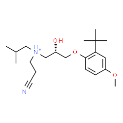 ChemSpider 2D Image | (2S)-N-(2-Cyanoethyl)-2-hydroxy-N-isobutyl-3-[4-methoxy-2-(2-methyl-2-propanyl)phenoxy]-1-propanaminium | C21H35N2O3