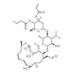 ChemSpider 2D Image | (2S,3S,4R,6S)-6-{[(2R,3S,4R,5R,6S)-6-{[(4R,5S,6S,7R,9R,10R,16R)-4,10-Dihydroxy-5-methoxy-9,16-dimethyl-2-oxo-7-(2-oxoethyl)oxacyclohexadeca-11,13-dien-6-yl]oxy}-4-(dimethylamino)-5-hydroxy-2-methyltet
rahydro-2H-pyran-3-yl]oxy}-2,4-dimethyl-4-(propionyloxy)tetrahydro-2H-pyran-3-yl butanoate | C42H69NO15