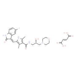 ChemSpider 2D Image | 5-[(E)-(5-Fluoro-2-oxo-1,2-dihydro-3H-indol-3-ylidene)methyl]-N-[(2S)-2-hydroxy-3-(4-morpholinyl)propyl]-2,4-dimethyl-1H-pyrrole-3-carboxamide (2E)-2-butenedioate (1:1) | C27H31FN4O8