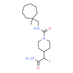 ChemSpider 2D Image | 4-(2-Amino-1-fluoro-2-oxoethyl)-N-[(1-methylcycloheptyl)methyl]-1-piperidinecarboxamide | C17H30FN3O2