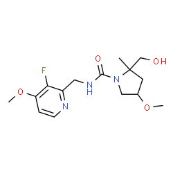 ChemSpider 2D Image | N-[(3-Fluoro-4-methoxy-2-pyridinyl)methyl]-2-(hydroxymethyl)-4-methoxy-2-methyl-1-pyrrolidinecarboxamide | C15H22FN3O4
