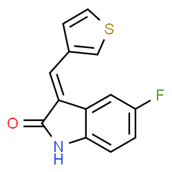 ChemSpider 2D Image | (3E)-5-Fluoro-3-(3-thienylmethylene)-1,3-dihydro-2H-indol-2-one | C13H8FNOS