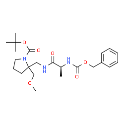 ChemSpider 2D Image | 2-Methyl-2-propanyl 2-[({N-[(benzyloxy)carbonyl]-L-alanyl}amino)methyl]-2-(methoxymethyl)-1-pyrrolidinecarboxylate | C23H35N3O6