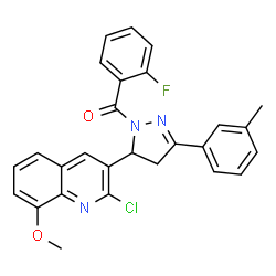 ChemSpider 2D Image | [5-(2-Chloro-8-methoxy-3-quinolinyl)-3-(3-methylphenyl)-4,5-dihydro-1H-pyrazol-1-yl](2-fluorophenyl)methanone | C27H21ClFN3O2