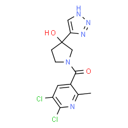 ChemSpider 2D Image | (5,6-Dichloro-2-methyl-3-pyridinyl)[3-hydroxy-3-(1H-1,2,3-triazol-4-yl)-1-pyrrolidinyl]methanone | C13H13Cl2N5O2