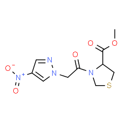 ChemSpider 2D Image | Methyl 3-[(4-nitro-1H-pyrazol-1-yl)acetyl]-1,3-thiazolidine-4-carboxylate | C10H12N4O5S