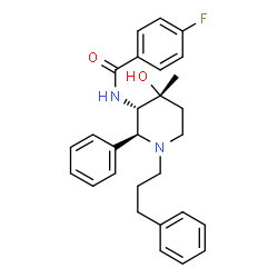 ChemSpider 2D Image | 4-Fluoro-N-[(2S,3S,4R)-4-hydroxy-4-methyl-2-phenyl-1-(3-phenylpropyl)-3-piperidinyl]benzamide | C28H31FN2O2