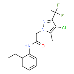 ChemSpider 2D Image | 2-[4-Chloro-5-methyl-3-(trifluoromethyl)-1H-pyrazol-1-yl]-N-(2-ethylphenyl)acetamide | C15H15ClF3N3O