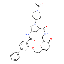 ChemSpider 2D Image | (1R,5S,8S,20S,23S)-6-(1-Acetyl-4-piperidinyl)-23-hydroxy-14-phenyl-17,24-dioxa-3,6,9-triazatetracyclo[18.3.1.1~5,8~.0~11,16~]pentacosa-11,13,15-triene-4,10-dione | C33H42N4O6