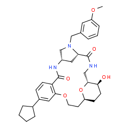 ChemSpider 2D Image | (1R,5S,8S,20S,23S)-14-Cyclopentyl-23-hydroxy-6-(3-methoxybenzyl)-17,24-dioxa-3,6,9-triazatetracyclo[18.3.1.1~5,8~.0~11,16~]pentacosa-11,13,15-triene-4,10-dione | C33H43N3O6