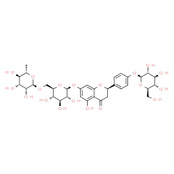 ChemSpider 2D Image | 4-[(2R)-7-{[6-O-(6-Deoxy-alpha-L-mannopyranosyl)-beta-D-glucopyranosyl]oxy}-5-hydroxy-4-oxo-3,4-dihydro-2H-chromen-2-yl]phenyl beta-D-glucopyranoside | C33H42O19