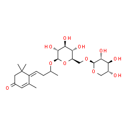 ChemSpider 2D Image | (4Z)-4-(2,6,6-Trimethyl-4-oxo-2-cyclohexen-1-ylidene)-2-butanyl 6-O-beta-D-xylopyranosyl-beta-D-glucopyranoside | C24H38O11