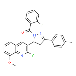 ChemSpider 2D Image | [5-(2-Chloro-8-methoxy-3-quinolinyl)-3-(4-methylphenyl)-4,5-dihydro-1H-pyrazol-1-yl](2-fluorophenyl)methanone | C27H21ClFN3O2