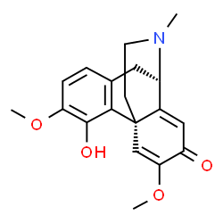 ChemSpider 2D Image | (13alpha)-4-Hydroxy-3,6-dimethoxy-17-methyl-5,6,8,14-tetradehydromorphinan-7-one | C19H21NO4