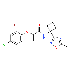 ChemSpider 2D Image | 2-(2-Bromo-4-chlorophenoxy)-N-[1-(5-methyl-1,2,4-oxadiazol-3-yl)cyclobutyl]propanamide | C16H17BrClN3O3