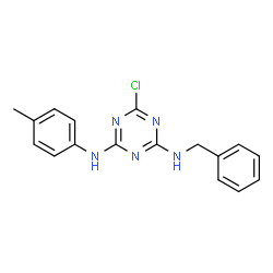 ChemSpider 2D Image | N-Benzyl-6-chloro-N'-(4-methylphenyl)-1,3,5-triazine-2,4-diamine | C17H16ClN5