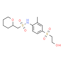 ChemSpider 2D Image | N-{4-[(2-Hydroxyethyl)sulfonyl]-2-methylphenyl}-1-(tetrahydro-2H-pyran-2-yl)methanesulfonamide | C15H23NO6S2